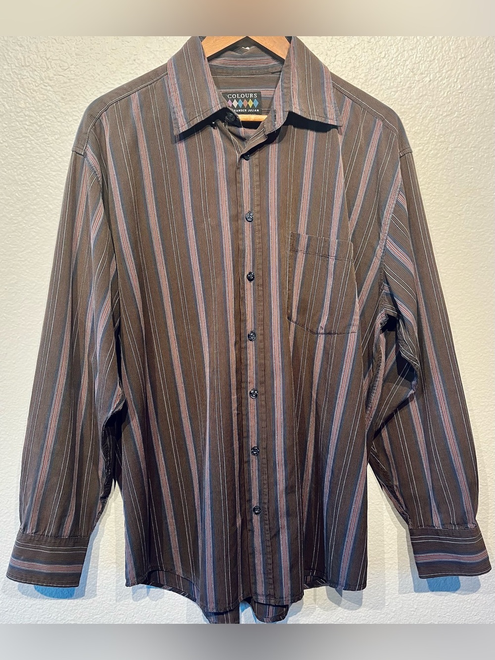 Vintage Alexander Julian Brown Multi-Stripe Button-Up Shirt - Size L (Men’s)